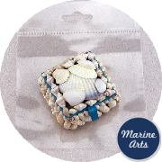 8231B - White Shell Jewellery Box - Blue Lined - Mini Square